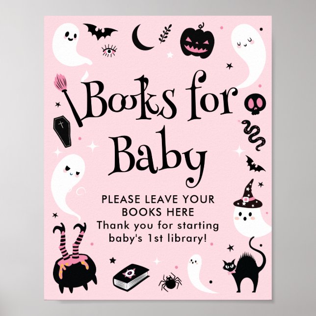 Póster Libros de Baby Shower rosados de Halloween para be (Frente)
