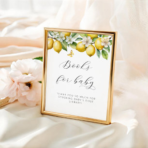 Póster Libros de bebé para baby shower de limón de verano