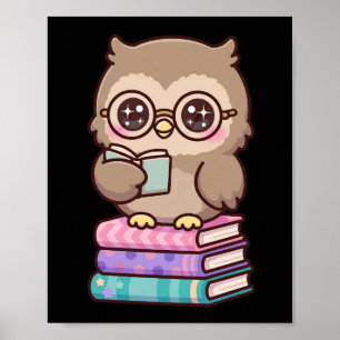 Póster Libros de búho Kawaii bibliotecario