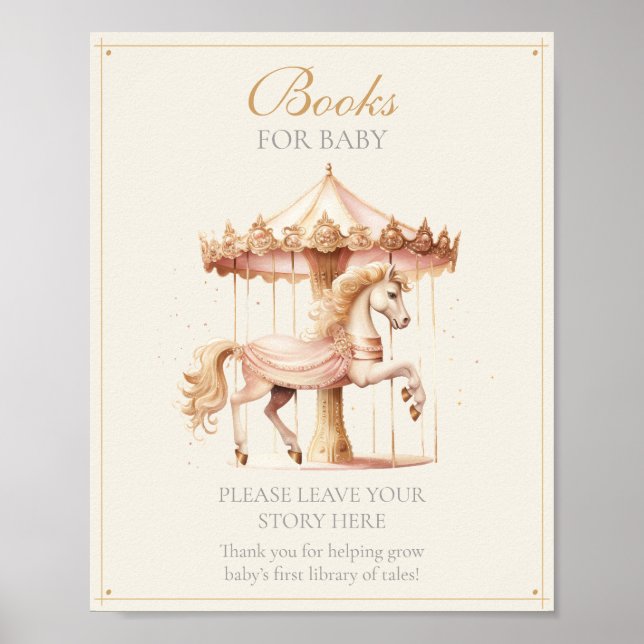 Póster Libros de Caballo de Carusel Rosa Antiguo Para Beb (Frente)