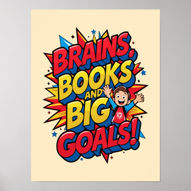 Póster Libros de cerebros y grandes objetivos - Diversión (Frente)