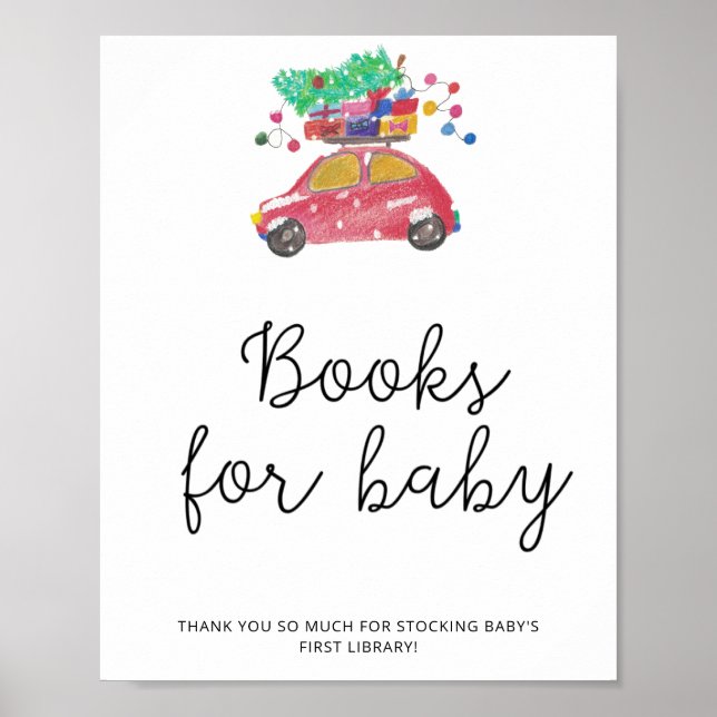 Póster Libros de coche de invierno en acuarela para bebé (Frente)