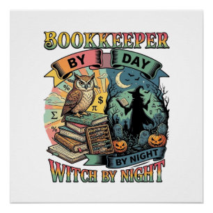 Póster Libros de contable Día Bruja Noche Halloween Búho