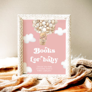 Póster Libros de globos de oseo rosado para bebé