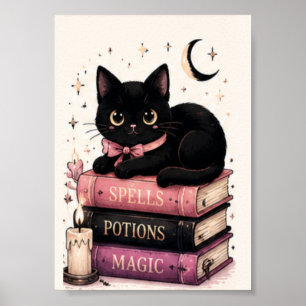 Póster Libros de Hechizos Gato Negro Bruja