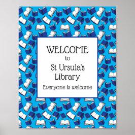 Póster Libros de la escuela azul Bienvenidos a nuestra bi