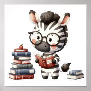 Póster Libros de lectura de cebra.