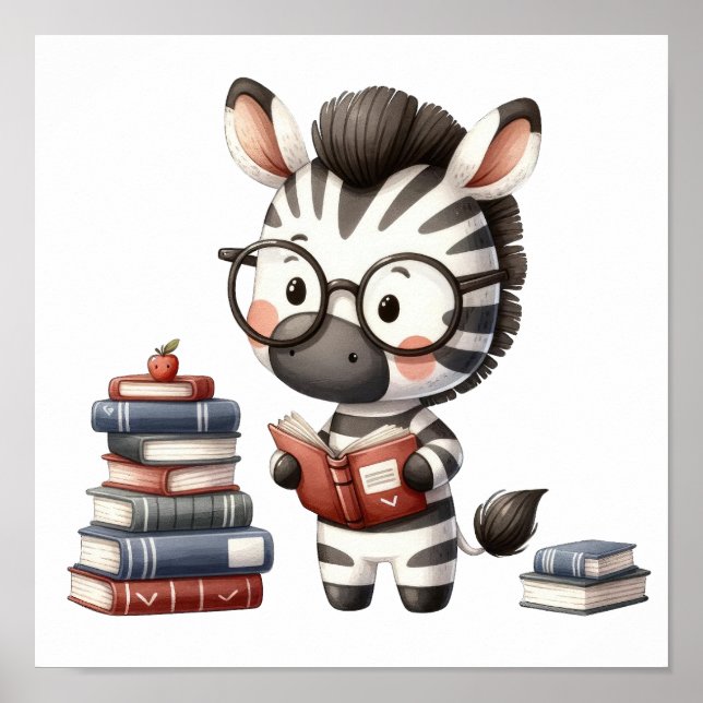 Póster Libros de lectura de cebra. (Frente)