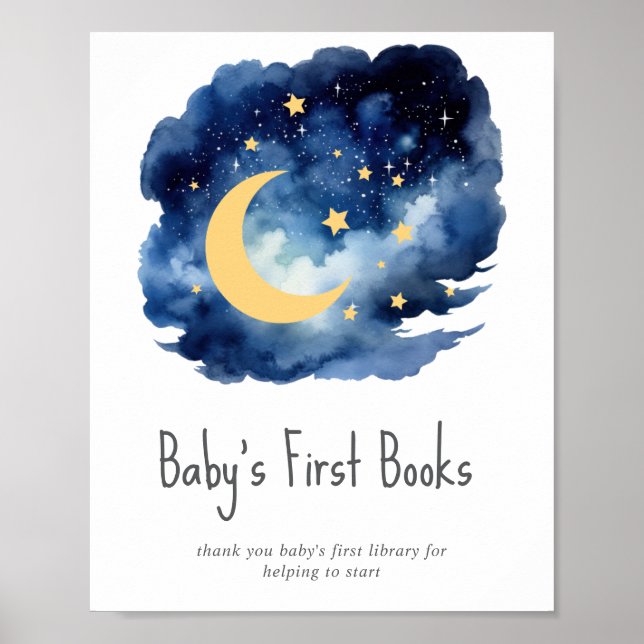 Póster Libros de Luna y Estrellas para el Rótulo Baby Sho (Frente)