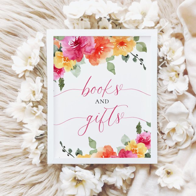 Póster Libros de naranja rosa con flores y regalos para b (Subido por el creador)