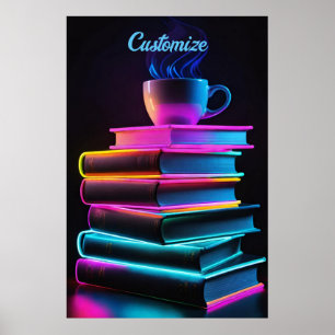 Póster Libros De Neón Y Café 2