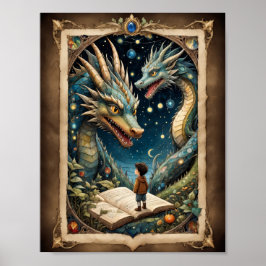 Póster Libros de niños y dragones