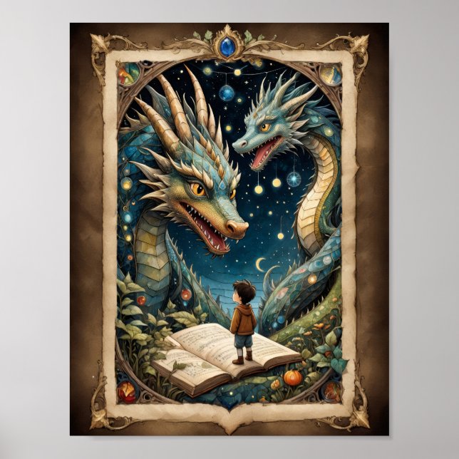 Póster Libros de niños y dragones (Frente)
