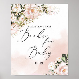 Póster Libros de oro de flores rosadas para bebé