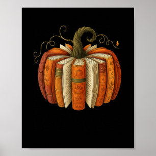Póster Libros de otoño Calabaza Lectura Retro Halloween D