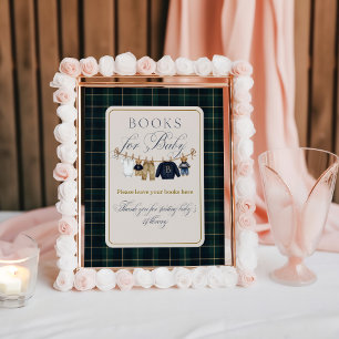 Póster Libros de regalo para baby shower de osito de cuad