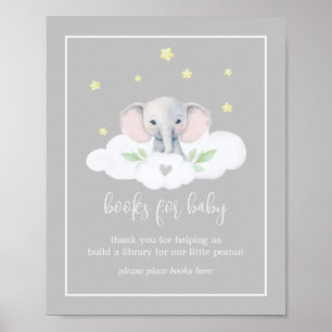 Póster Libros de Rótulo de elefante gris de Baby Shower p