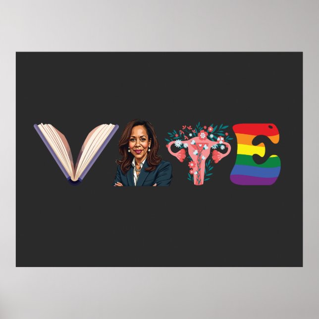 Póster Libros de VOTO Uterus LGBT Kamala Harris Walz Elec (Frente)