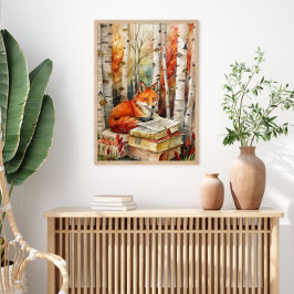 Póster Libros de zorro vintage rústico Bosque otoño