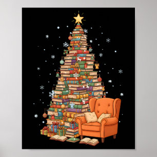Póster Libros divertidos de Navidad Árbol Amante de los l