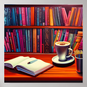 Póster Libros Estéticos Y Café