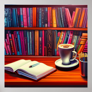 Póster Libros Estéticos Y Café