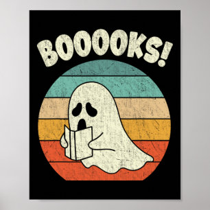 Póster Libros Fantasma Halloween Vintage Teachbook Libra