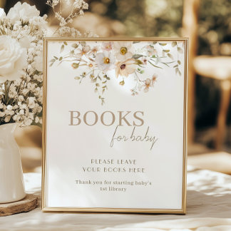 Póster Libros Florales para Baby Shower de Baby en Flor