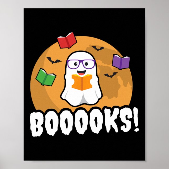 Póster Libros Ghost Boo Leer libros Biblioteca Regalo Div (Frente)