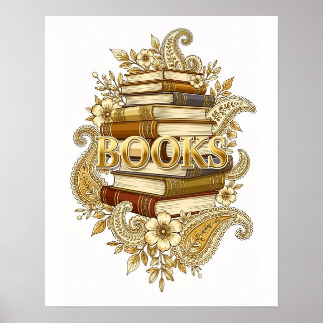 Póster Libros lectores escritores bibliófilos tono dorado (Frente)