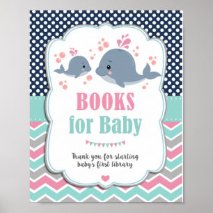 Póster Libros Náuticos para Baby Shower de Ballena para S