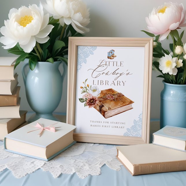 Póster Libros occidentales para la biblioteca de bebés y  (Western Books for Baby Little Cowboy's Library Poster)