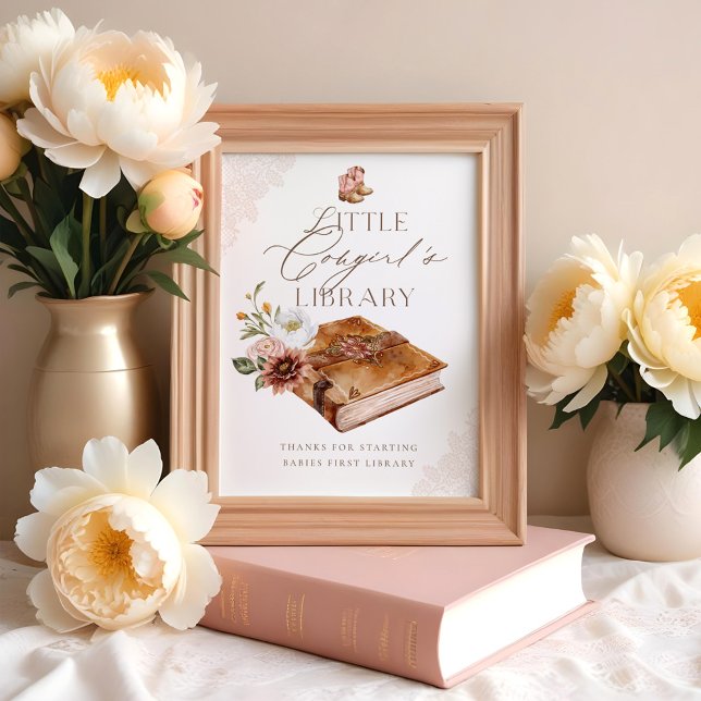 Póster Libros occidentales para la biblioteca de niñas be (Western Books for Baby Little Cowgirl's Library Poster)