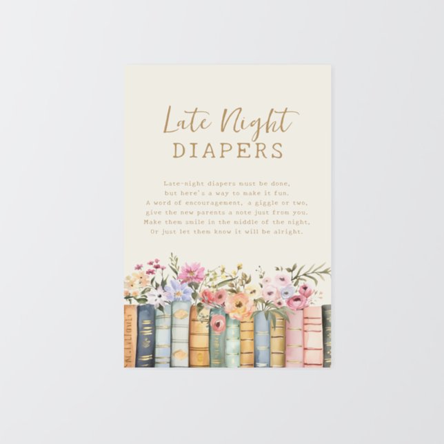 Póster Libros Pañales Nocturnos (Floral Books Late Night Diapers Poster by Painted Paperie
)