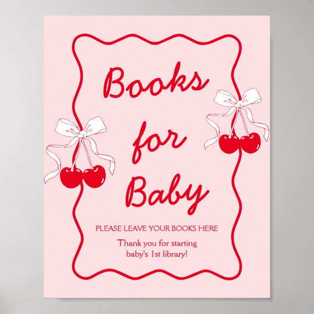 Póster Libros para Baby Shower de Bow Cherry Baby (Frente)