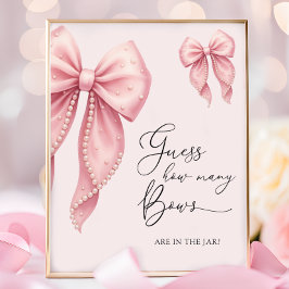 Póster Libros para Baby Shower de Niña con Lazo Rosa para