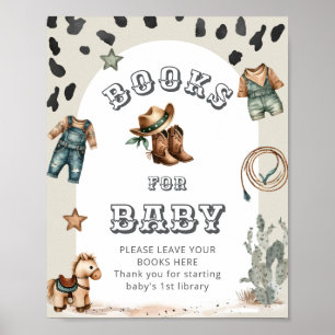 Póster Libros para bebé de Baby Shower Vaquero Cómo Estás