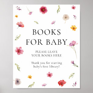 Póster Libros para bebé en el baby shower de flores silve