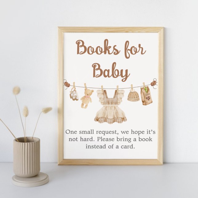 Póster Libros para bebé en la ducha de café para bebé (Coffee Little Bean Clothesline Baby Shower Books for Baby Sign)