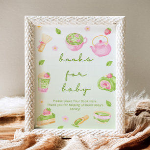 Póster Libros para bebé Matcha Tea Pink Baby Shower