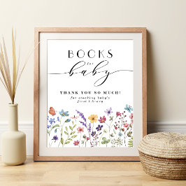 Póster Libros para la ducha de bebé de primavera
