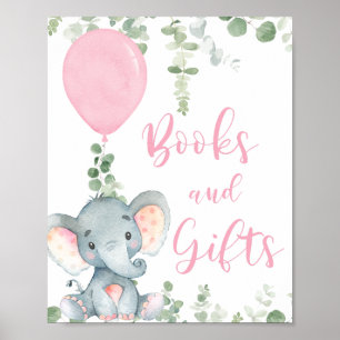 Póster Libros regalos globo rosa elefante globo bebé sign