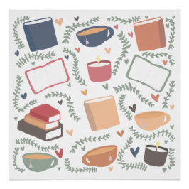 Póster Libros, Velas Y Té