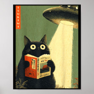 Póster Libros vintage japoneses de gatos amantes ovni ali