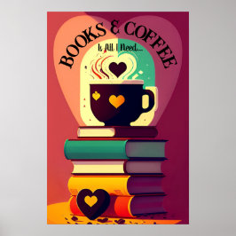 Póster Libros Y Café