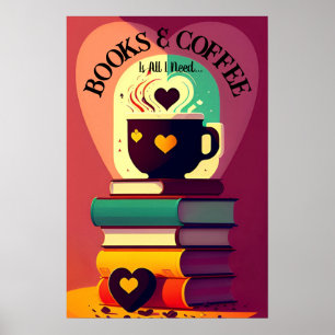 Póster Libros Y Café