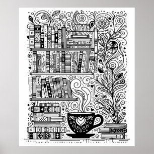 Póster Libros Y Café Color Me Doodle 2