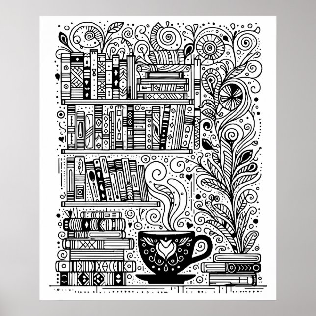 Póster Libros Y Café Color Me Doodle 2 (Frente)