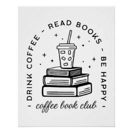 Póster Libros y libros para los amantes del café