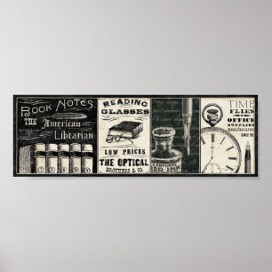 Póster Libros y materiales de oficina del vintage